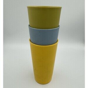 Tupperware 12 Oz Tumblers #873 Set Of 3 Cups - Avocado Green‎  Blue Gold